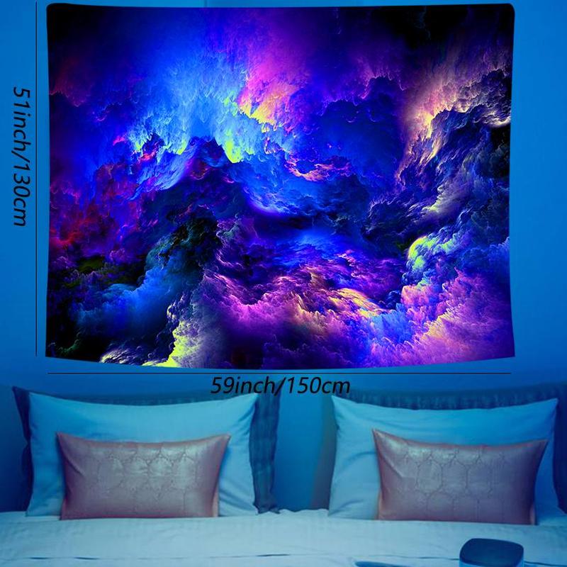 Fantasy Colourful Cloud Pattern Bedroom Decor Tapestry, 1 Count UV Reactive Fluorescent Tapestry Cool Bedroom Accessories, Wall Hanging Decor for Home Living Room Bedroom Dormitory