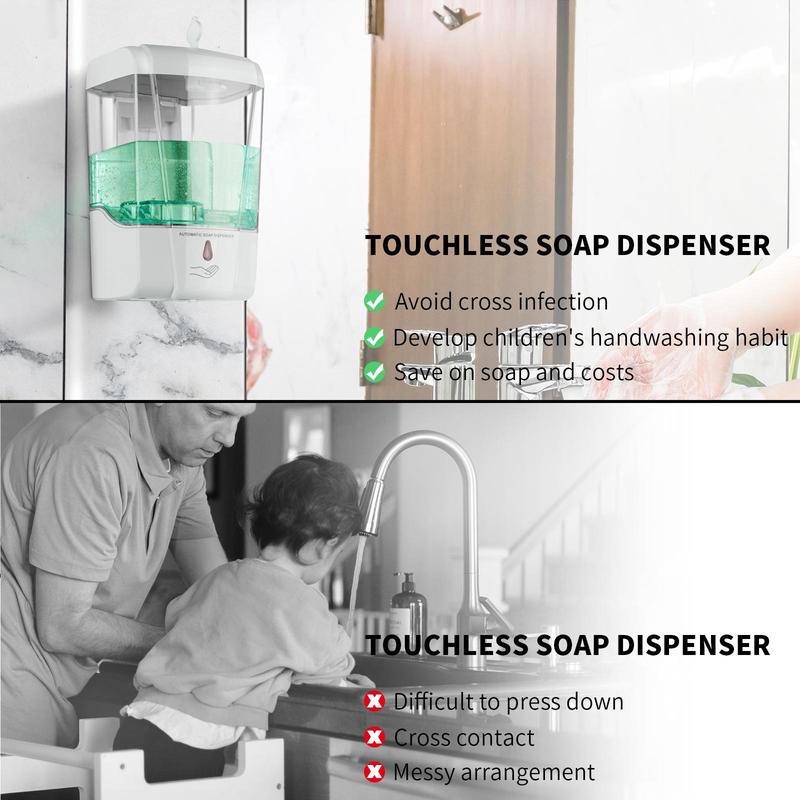 Touchless Sensor Soap Dispenser, Automatic Wall Mounted Hand Sanitizer Dispenser, 700ml Soap Dispenser for Bathroom, Kitchen, Home and Commercial Use