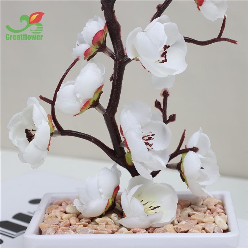 Artificial Plum Blossom & Potted Plant, 1 Count Elegant Simulation Plant Decoration, Small Desktop Faux Bonsai For Home Decor