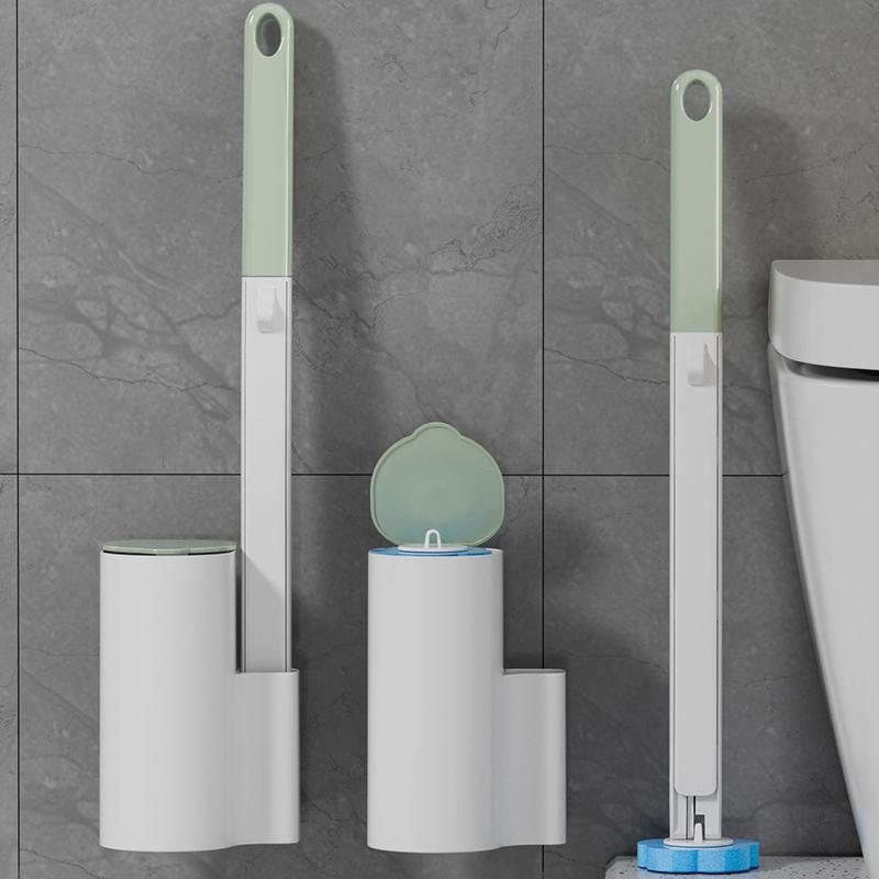 Wall Mounted Toilet Brush Set, 1 Set Including Toilet Brush & Bracket & Disposable Refill Head, Toilet Cleaning Brush, Bathroom Cleaning Tool