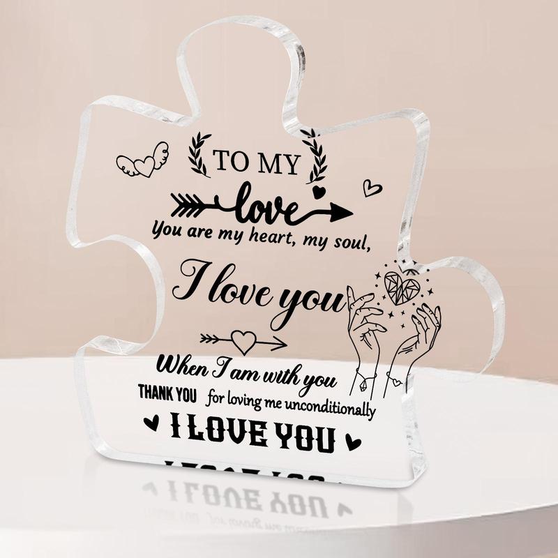 Clear Puzzle Acrylic Plaque, Letter Pattern Ornaments for Home Office, I Love You Wedding Anniversary Gift for Husband Wife, Birthday Gift