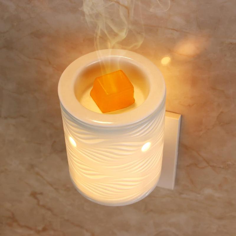 Ceramic Pluggable Wax Melt Warmer, Diffuser for Fragrance Oil, 2-in-1 Plug in Wall Candle Warmer Melterfor Home, Office and Spa, Ideal Gifts, with Two Bulbs Packaged- Ripple Pattern