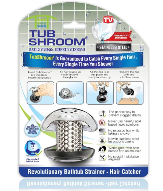 TubShroom Ultra Revolutionary Bath Tub Drain Protector Hair Catcher Strainer Snare Stainless Steel, Keeps Drains Clog Free. Works in Shower and Tub