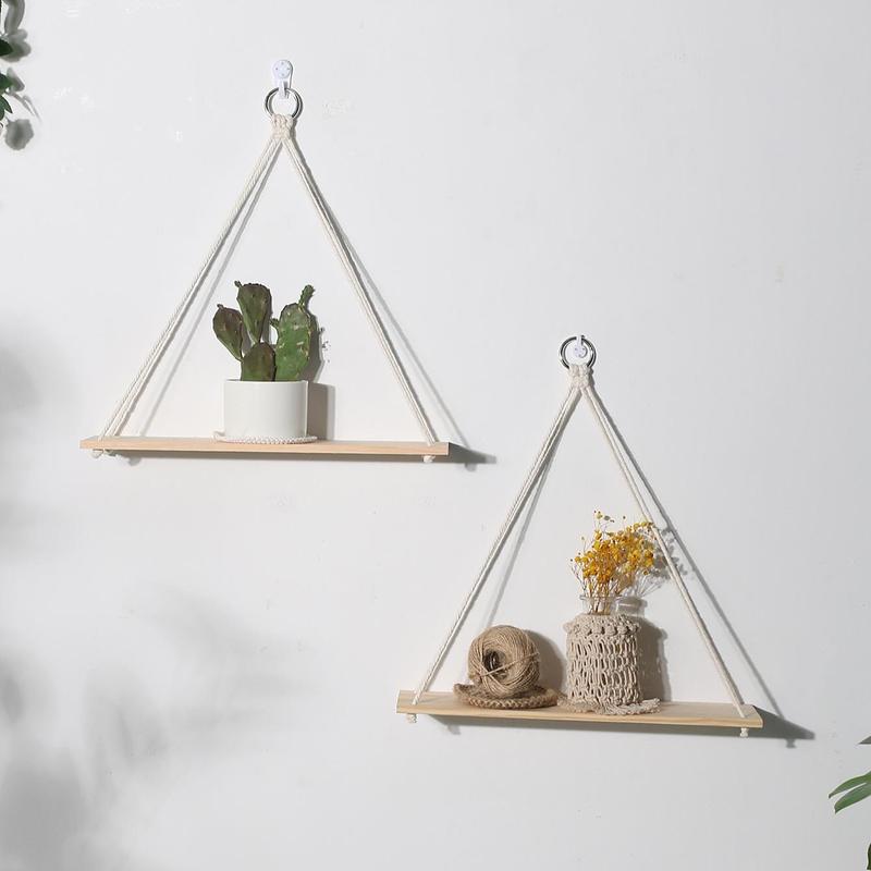 Hanging Wooden Shelves, 2 Counts Boho Hanging Plant Shelf, Hanging Ornaments for Wall Decor, Hangable Floating Farmhouse Rustic Shelf for Plant Pot, Fall Decor, Room Decor, Bedroom Decor, Christmas Gifts, 2024 Storage Organizer