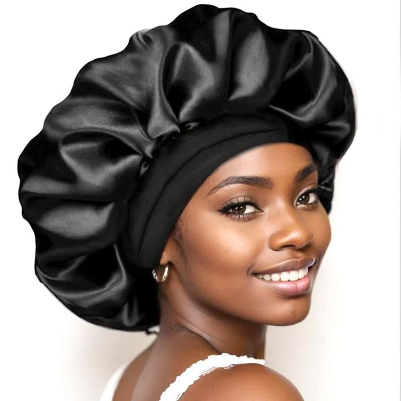 Bling Hair Fashion 4Pcs Satin Bonnet Sleep Hat For Curly Hair Satin Hair Bonnet for Women Hair Wrap Cap Elastic Wide Band Hair Bonnet Shower Cap