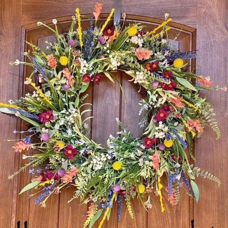 Wildflower Wreath,Daisy Lavender Greenery Wreath,Rustic Farmhouse Wreath Summer Wreaths for Front Door Spring Door Wreath for Front Door Home Decor