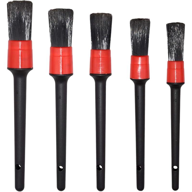 Detailing Brush Set -5 Different Sizes  Mixed Fiber Plastic Handle Automotive Detail Brushes for Cleaning Wheels, Engine, Interior, Air Vents, Car, Motorcy