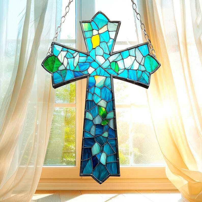 Christian Cross ACRYLIC SUNCATCHER Jesus Cross Window Decor Nativity Ornament Gift For Religious Christian Faith Bible Verse Christmas Gift