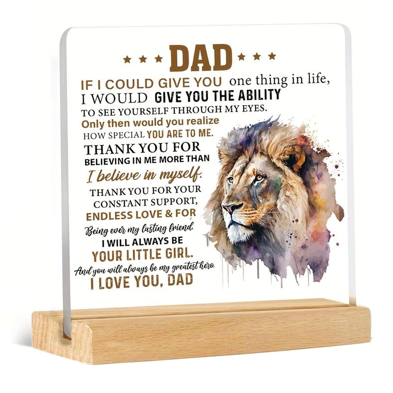 Lion & Letter Pattern Acrylic Desk Decoration, Wooden Frame Decorative Ornament, Desktop Decoration for Home Office