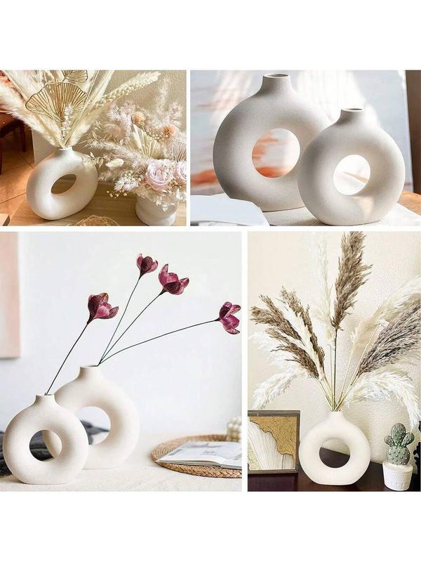 1 3pcs White Plastic Vase, Modern Vase For Minimalist Decor, Hollow Round Matte Pampas Flower Vases For Boho Home Wedding Party Room Dinner Table Shelf Decor