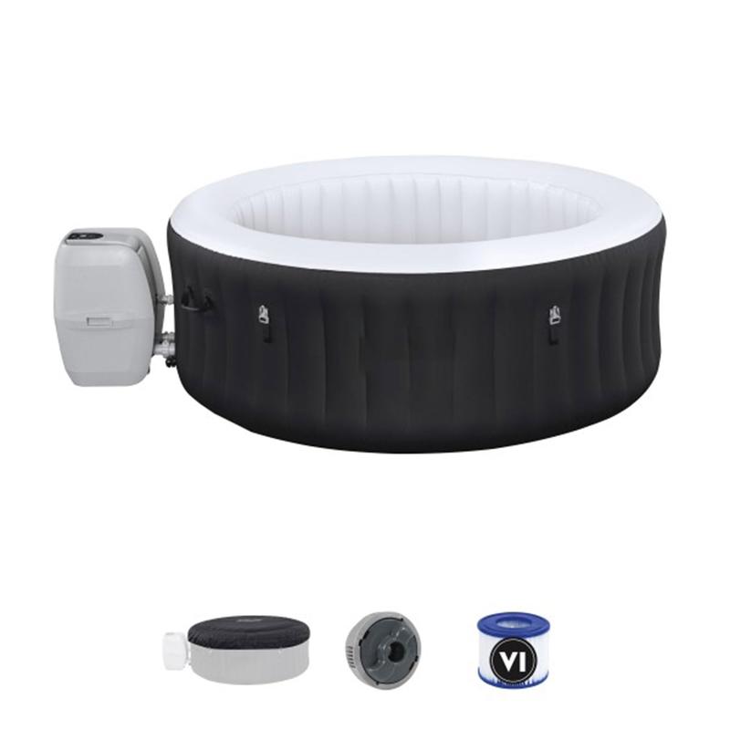 2 to 4 Person Round Inflatable Hot Tub Portable Outdoor Spa with 60 Soothing AirJets and Insulated Cover, Black