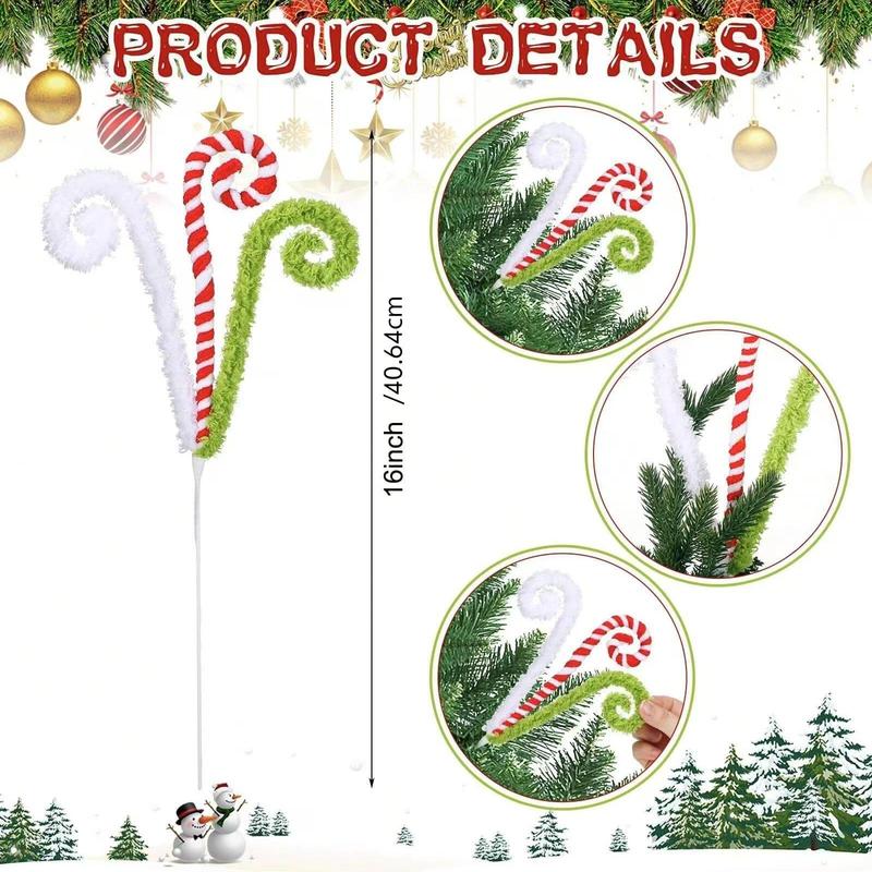 16 Inch Christmas Tree Topper Decoration, 6 Counts Candy Cane Design Ornament, Festival Supplies for Home Office Vase