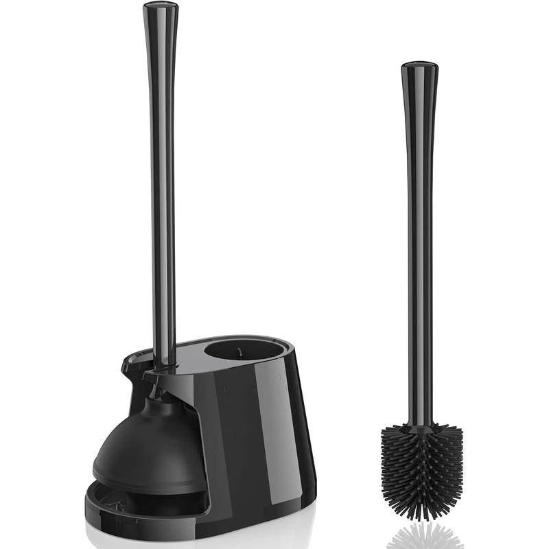 Toilet Plunger and Brush Set, Silicone Bowl Brush and Heavy Duty Toilet Plunger with Ventilated Holder, 2-in-1 Toilet Brush and Plunger Combo for Bathroom Deeply Cleaning Scrubber Industrial