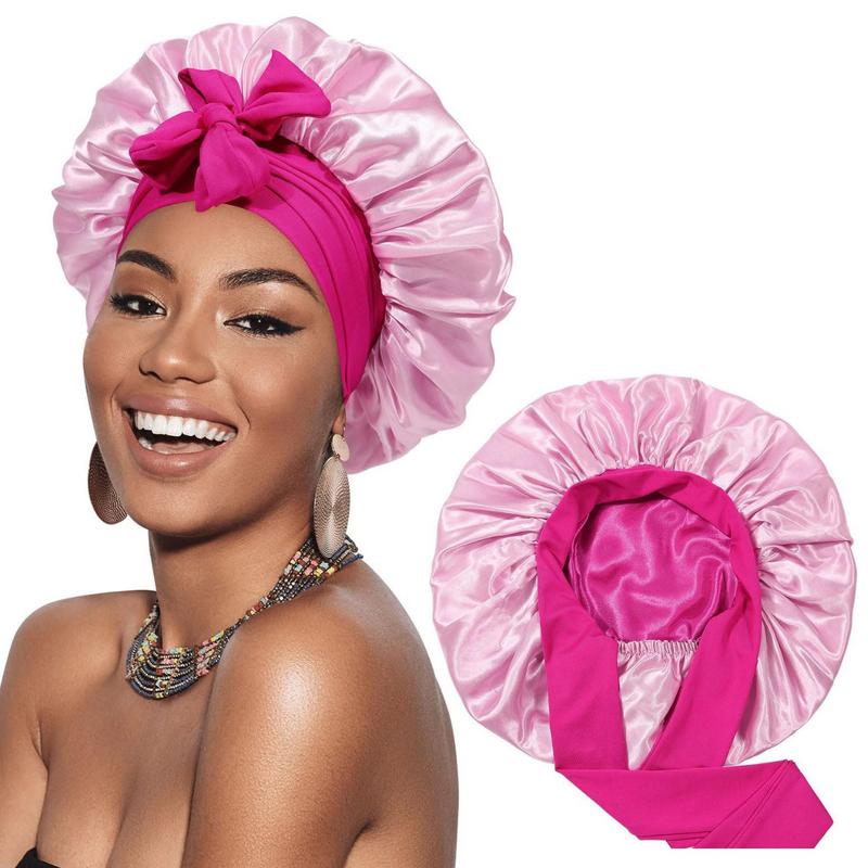 Double Layer Satin Bonnet with Elastic Tie - Silk-Like Texture Sleep Cap for Women, Suitable for Curly and Straight Hair, Heatless Styling Tool