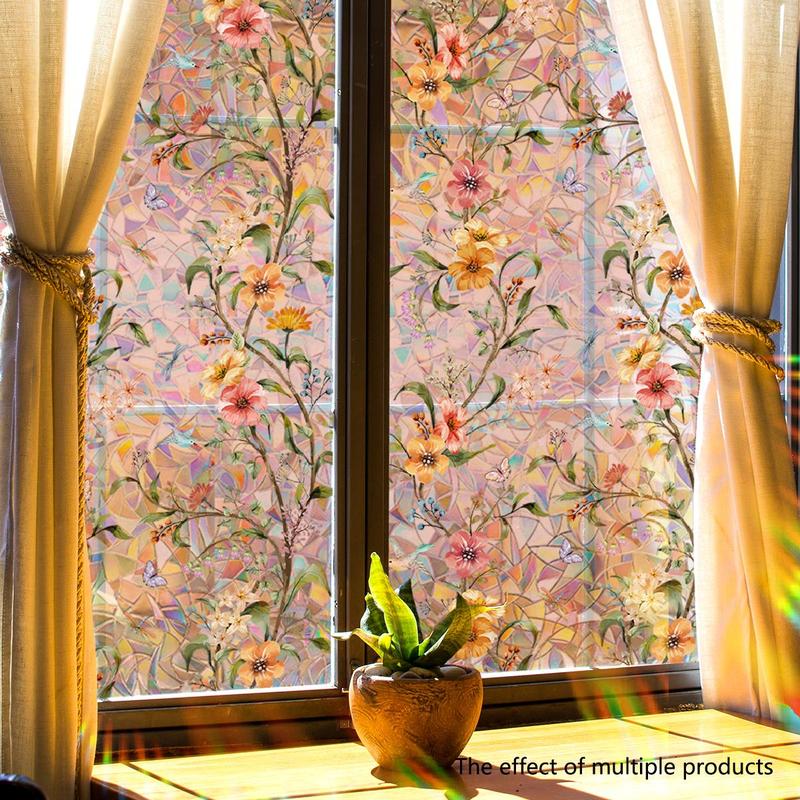 Floral Pattern Window Sticker, Removable Static Cling Window Decal, DIY Decorative Sticker for Home Living Room Bedroom, Fall Decor