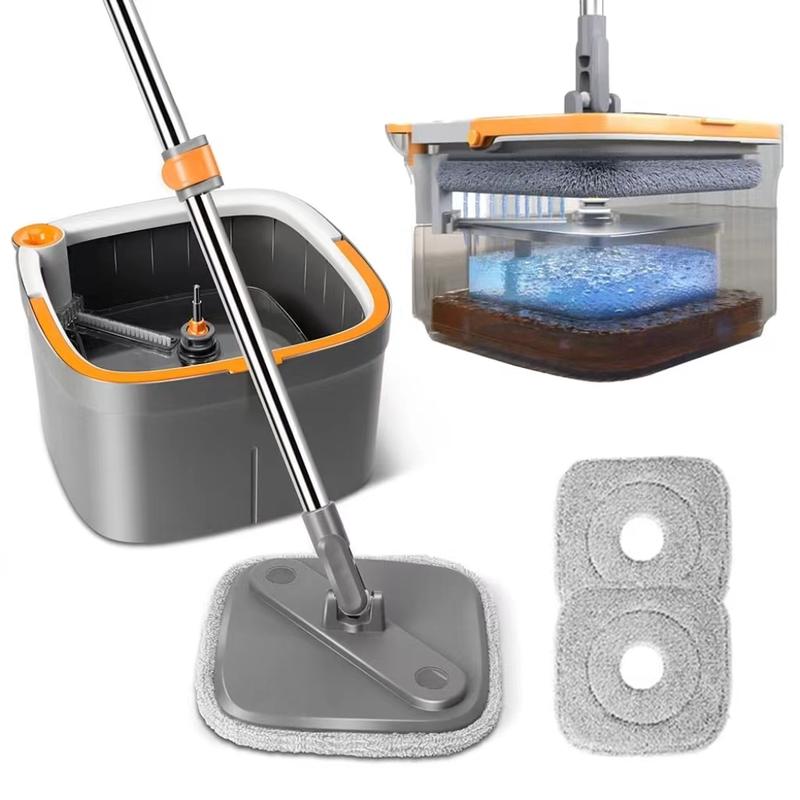 Spin Mop and Bucket System, Includes Spin Mop, Dual Compartment Mop Bucket and Thick Washable Microfiber Mop Pads,Mother's Day gifts