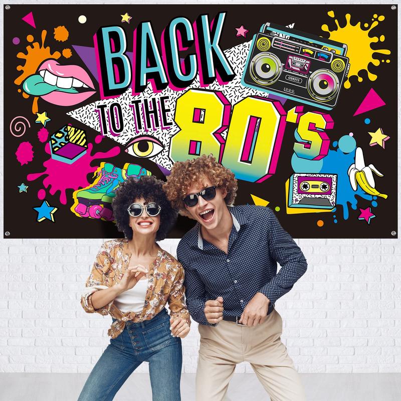 80's Party Decorations Back to The 80's Banner 80's Backdrop Decoration for Photography Background 80's Party Supplies, 73 x 43 x 0.04 Inch