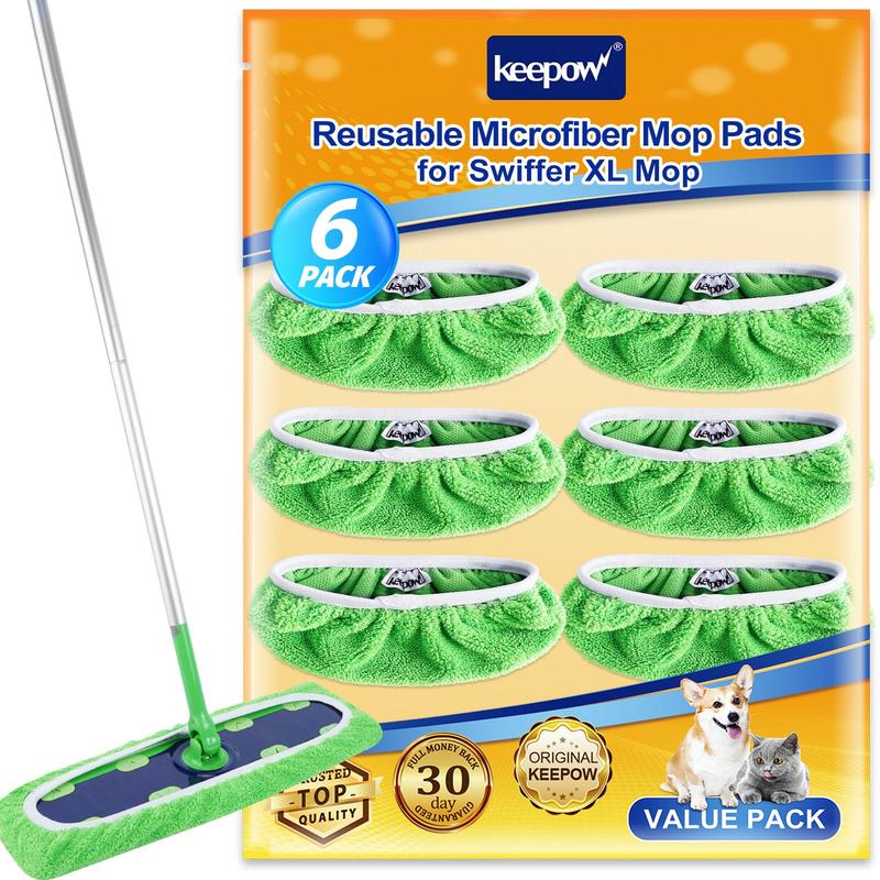 KEEPOW Reusable XL Wet Pads Compatible with Swiffer XL Sweeper for All 17*5 Inches Flat Mop 6 Pcs (mop is not included)