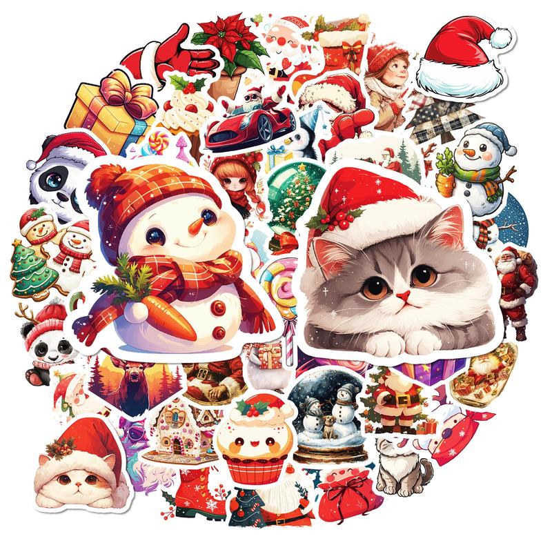 Christmas Themed Sticker, 50pcs Cute Cartoon Animal Pattern Decorative Sticker with Box, Waterproof Decorative Sticker for Phone Case, Laptop, Notebook, Helmet, Skateboard