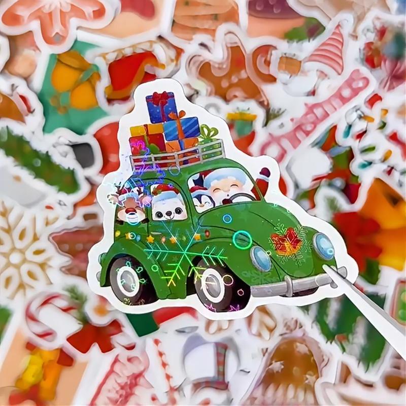 200PCS Christmas Theme Stickers, Non-duplicate Vinyl Waterproof Stickers, Holography Shiny Stickers, Xmas Decor, Decor for tacky christmas tree