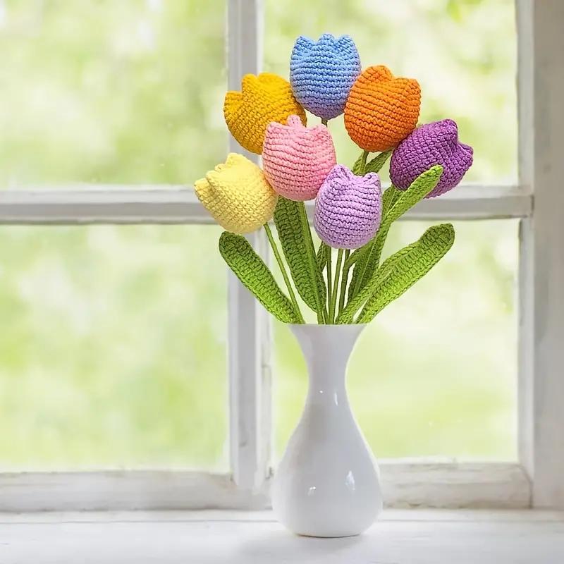 Crochet Tulip without Vase, 10pcs set Artificial Flower, Summer Flowers Bouquet, Home Decor Supplies for Living Room Bedroom Dining Room Wedding Party