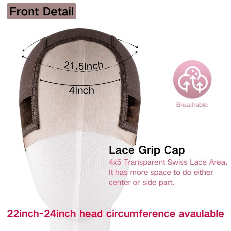 Lace Wig Grip Cap Women 4x5 Transparent Swiss Lace Area Stocking Dome Cap with Built In Elastic Headband Non-slip Wig Gripper