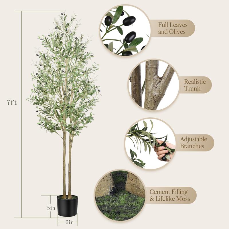 Alupssuc Artificial Olive Tree Silk Plant - Indoor Faux Olive Tree with Natural Wood Trunk & Lifelike Fruits, Perfect for Modern Home, Office, and Living Room Floor Decor - Available in 4ft, 5ft, 6ft, 7ft Heights