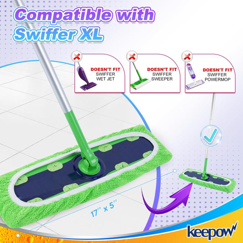 KEEPOW Reusable XL Wet Pads Compatible with Swiffer XL Sweeper for All 17*5 Inches Flat Mop 6 Pcs (mop is not included)