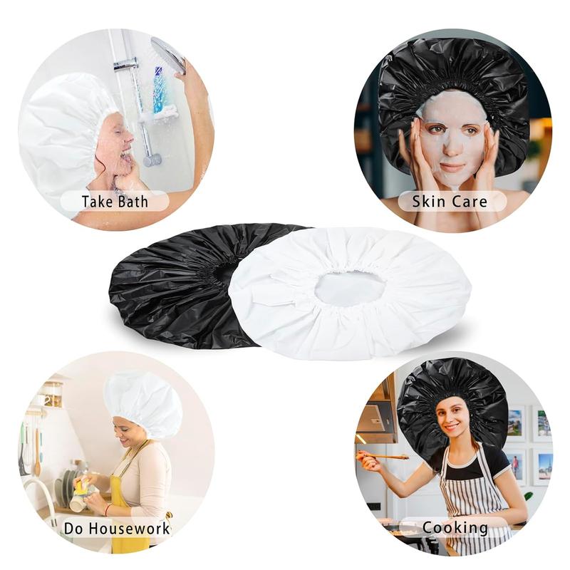 Super Jumbo Shower Cap 2 PCS Waterproof Shower Caps for Women, Extra Large Shower Cap, Reusable Super Large Bath Caps Hair Cap for Long Thick Curly Hair, Locs, Twist Braids - Black + White