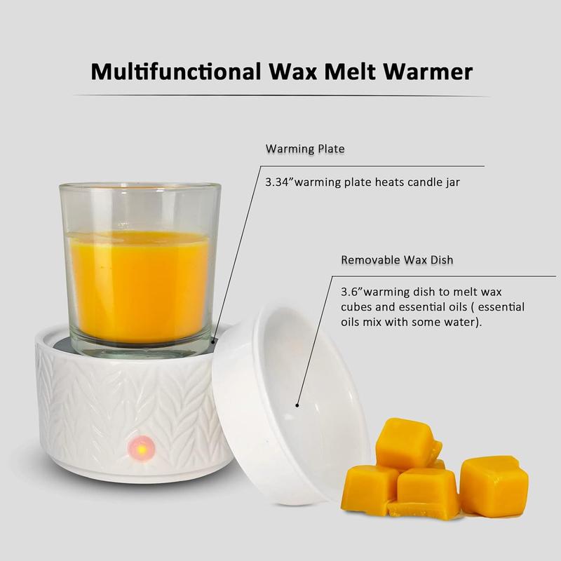 Wax Melt Warmer for Scented Wax Melts 3-in-1 Electric Ceramic Candle Wax Warmer Burner Fragrance Wax Melter for Home Office Bedroom Gift & Decor (Leaf)