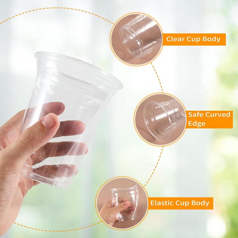 16oz Clear Plastic Cup with Straw & Lid, 50 Sets Disposable Coffee Cup, Disposable Cups, Disposable Tableware for Party & Takeaway Drink