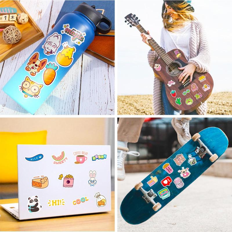 Cute Cartoon Animal & Food Pattern Sticker, 50pcs Self Adhesive Decor Stickers, Decorative Sticker for Laptop, Guitar, Water Bottle & Skateboard