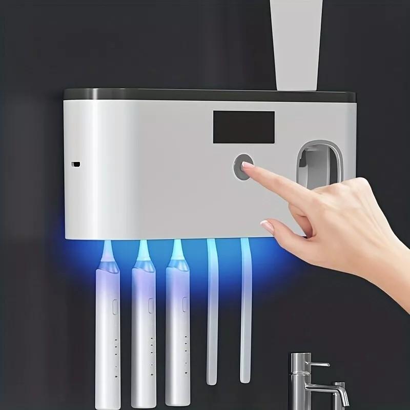 UV Light Sterilizer Toothbrush Holder Cleaner and Automatic Toothpaste Dispenser