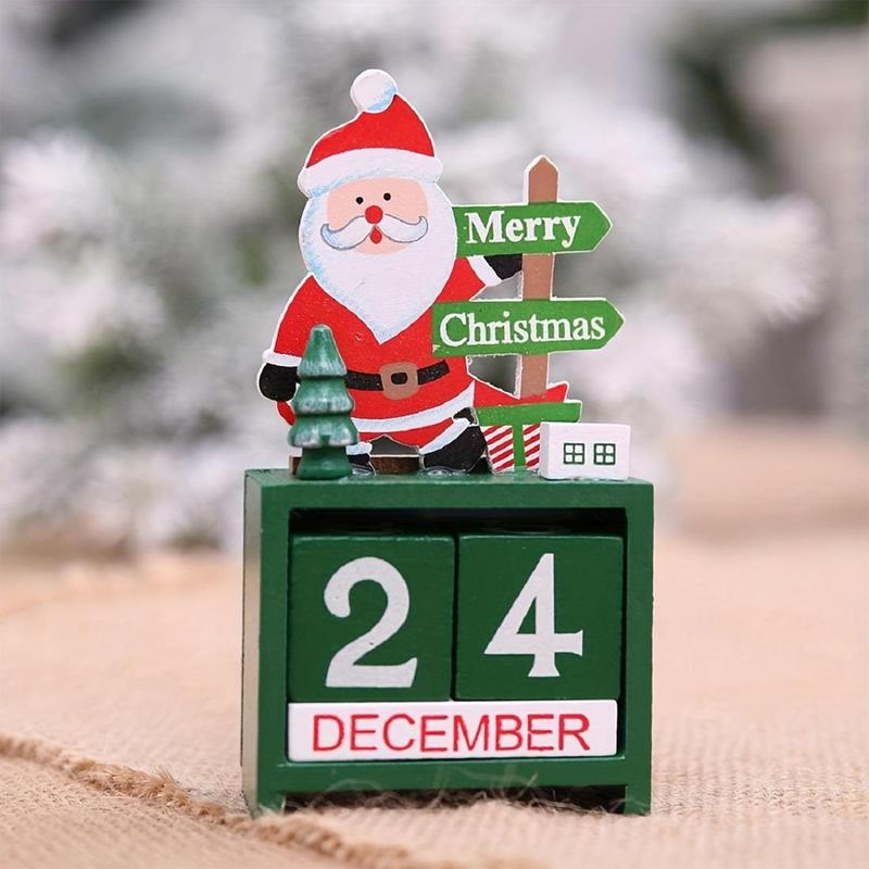 Santa Claus Decor Christmas Countdown Calendar, 1 Count Wooden Desktop Calendar Ornament, Desktop Decoration for Home Office, Room Decor, Party Decor