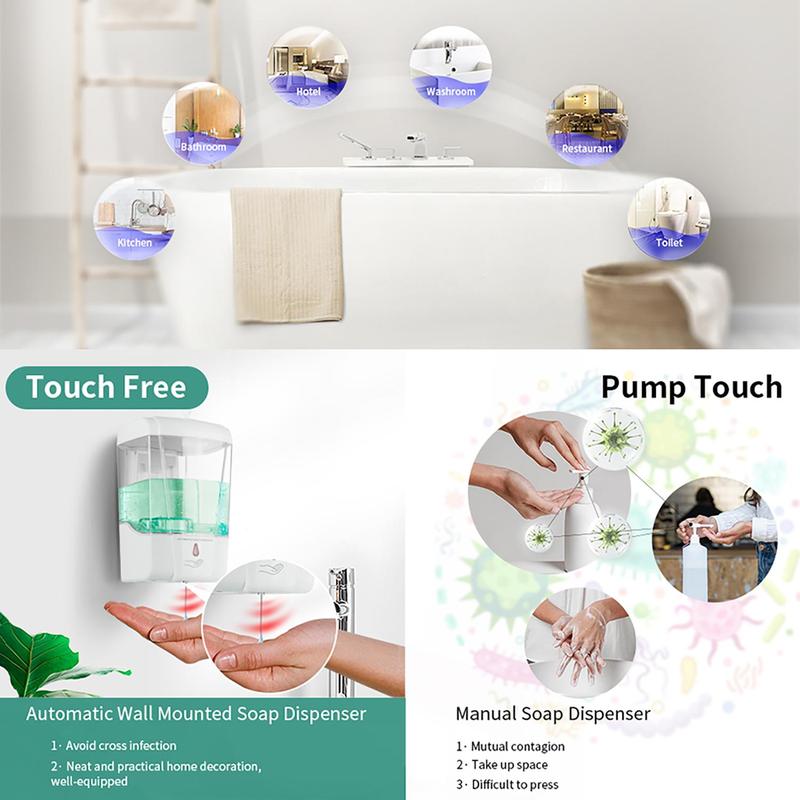 Touchless Sensor Soap Dispenser, Automatic Wall Mounted Hand Sanitizer Dispenser, 700ml Soap Dispenser for Bathroom, Kitchen, Home and Commercial Use