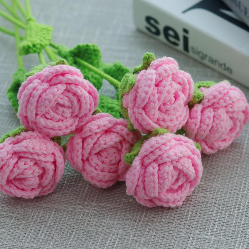 Crochet Rose, 10pcs set Handmade Crochet Rose Flower, Artificial Flower without Vase, Decorative Flowers for Home Party Wedding