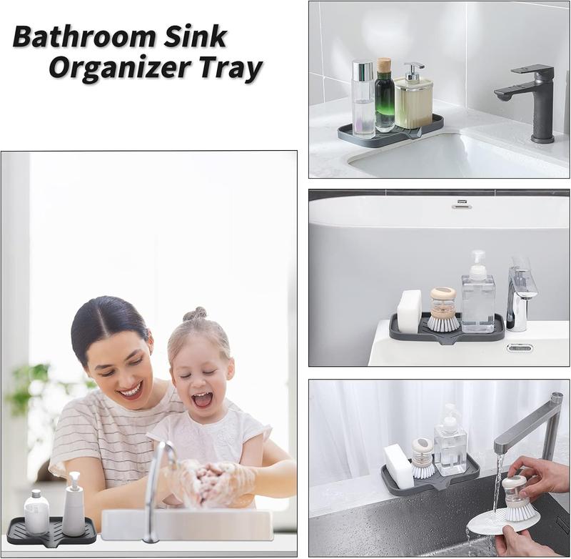 Large Silicone Bathroom Soap Dishes with Drain Spout-Bathroom and Kitchen Sink Organizer,Sponge Holder,Dish Soap Tray,Perfect for Dispenser,Scrubber,Bottle,Cup on Sink or Counter