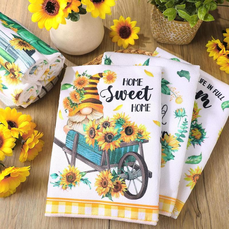 Set of 6 Sunflower Kitchen Towels  Dish Towels Seasonal Beach Cloth Summer Tea Towel Sunshine Nautical Kitchen Towels, Hand Towels, Tea Towels, Housewarming Gift for Home, Hand Towels