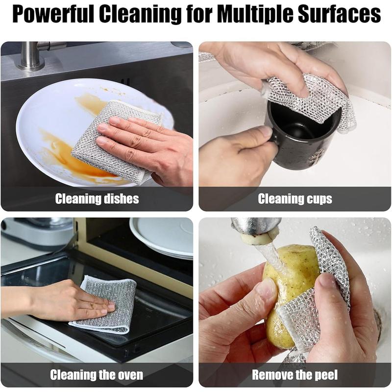 15 Counts Multipurpose Wire Miracle Cleaning Cloths, Wire Dishwashing Rag, Non-Scratch Wire Dishwashing Rags, Steel Dishcloths for Wet and Dry Cleaning, Multipurpose Scrubbing Pads, Reusable Washing Cloth Dish Rags for Household Kitchen Supplies