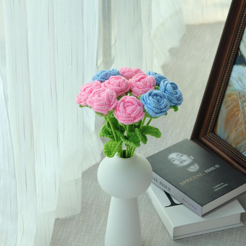 Crochet Rose, 10pcs set Handmade Crochet Rose Flower, Artificial Flower without Vase, Decorative Flowers for Home Party Wedding