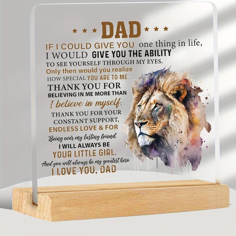 Lion & Letter Pattern Acrylic Desk Decoration, Wooden Frame Decorative Ornament, Desktop Decoration for Home Office