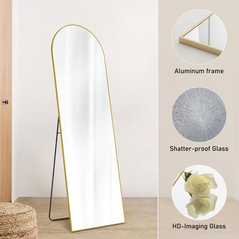 Full Length Mirror Body Mirror Floor Standing Mirror Hanging or Leaning Against Wall, Aluminum Alloy Thin Frame for Living Room Bedroom Cloakroom