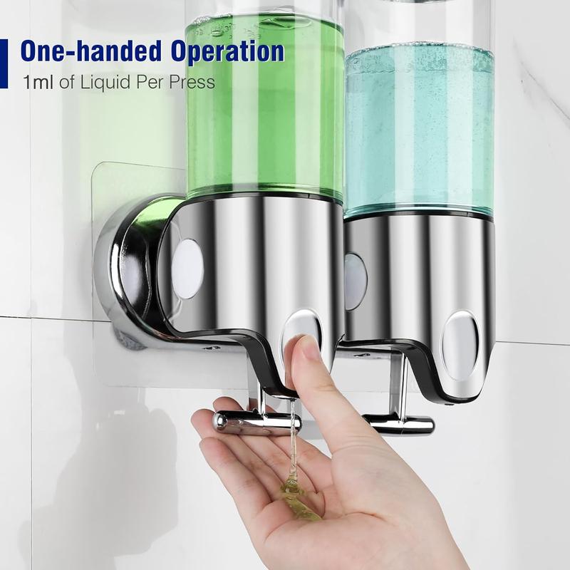 3-in-1 Wall-Mounted Shampoo, Soap & Conditioner Dispenser – No-Drill, Transparent Bottles, Dispensador de Jabón, Ideal for Bathroom & Hotel