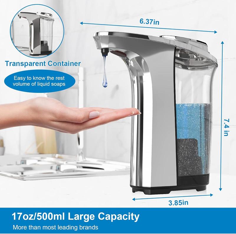 Automatic Soap Dispenser, Touchless Dish Soap Dispenser 17oz 500ml with Infrared Sensor, 5 Adjustable Soap Levels, Liquid Hand Soap Dispenser for Bathroom Kitchen (Silver)