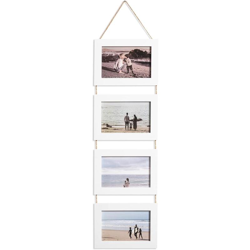 4x6 Hanging Picture Frames, Wall Picture Frames with Real Glass, Folding Picture Frame Displays 4 Photos for Wall Decor, White