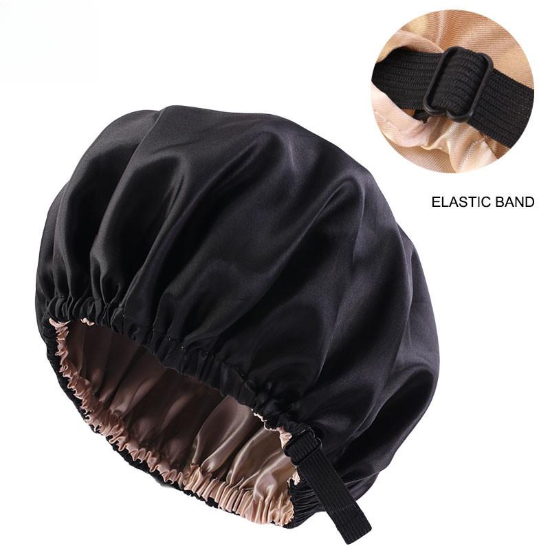 Unscented Silk Satin Sleep Cap Bonnet with Wide Brim – Comfortable Elastic Band Shower Caps for Daily Use