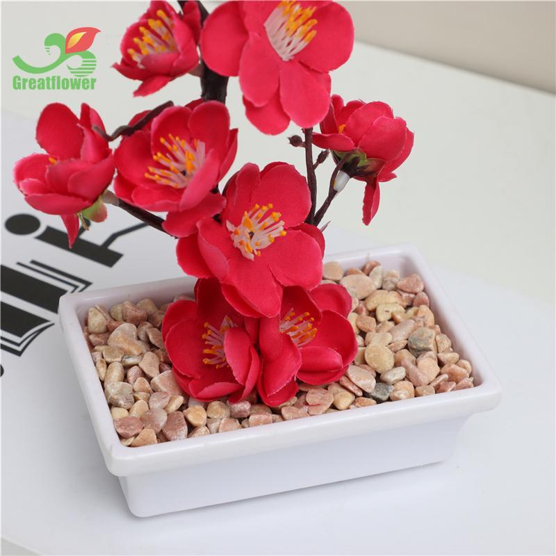 Artificial Plum Blossom & Potted Plant, 1 Count Elegant Simulation Plant Decoration, Small Desktop Faux Bonsai For Home Decor