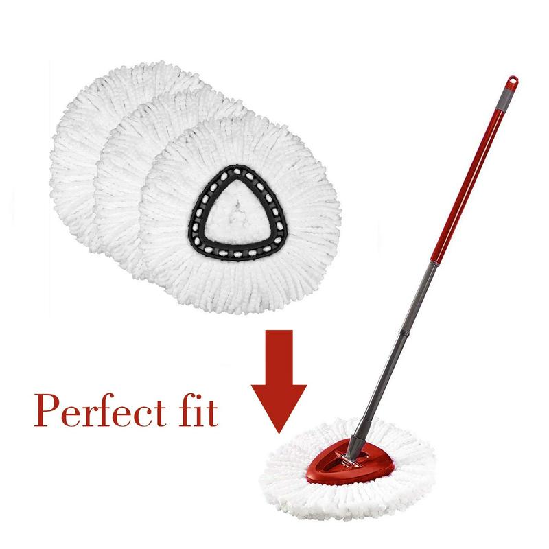 Replacement Head Microfiber Spin Mop Refills (Pack of 3) - Easy Floor Cleaning Mop Head Replacement Set Absorbent Adjustable