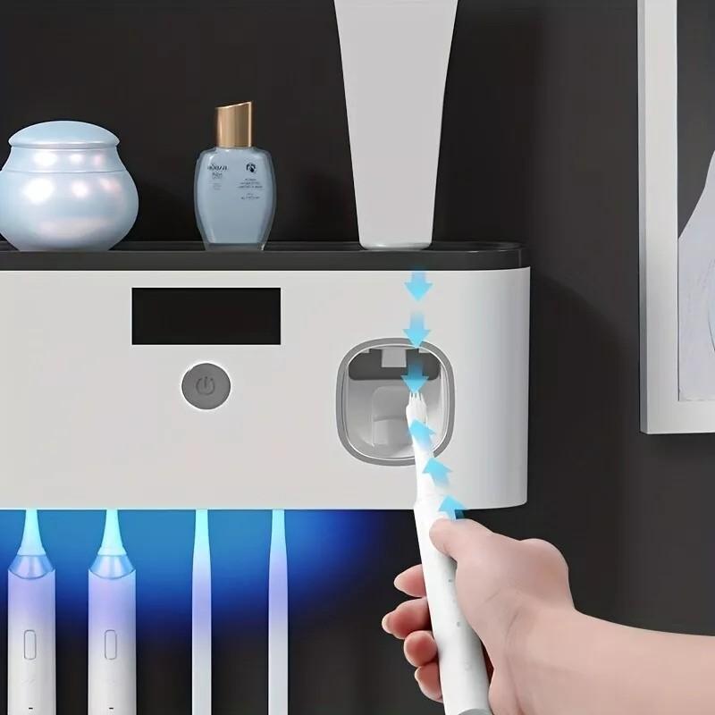 UV Light Sterilizer Toothbrush Holder Cleaner and Automatic Toothpaste Dispenser