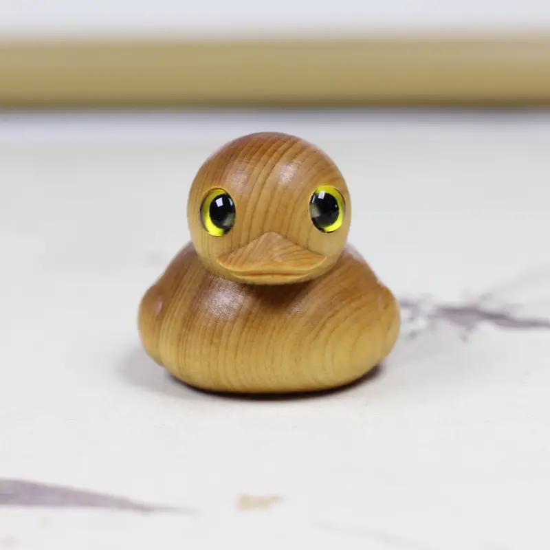 Wooden Cute Duck Figurine Ornament, 1 Count Cartoon Duck Decoration Craft, Desk Decorations for Home Office Bedroom Living Room